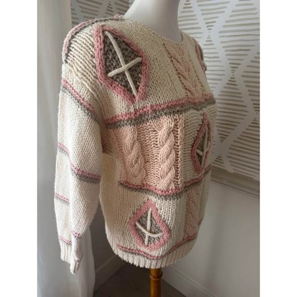 Vintage Le Pull-Over by Irene Leung Small Knit Cream Pink Shoulder Pad Sweater - Picture 6 of 8
